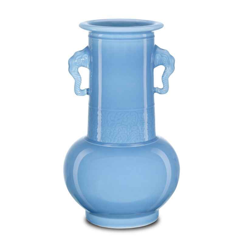Sky Blue Elephant Handles Vase